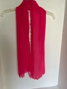 Lightweight Hot Pink Silk Scalloped Edge Vintage Scarf - Women Accessories